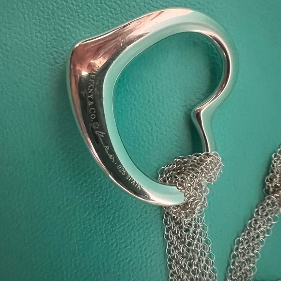 🌸 Authentic Tiffany & Co. Peretti Open Heart Pendant On Mesh Chain - Picture 6 of 10